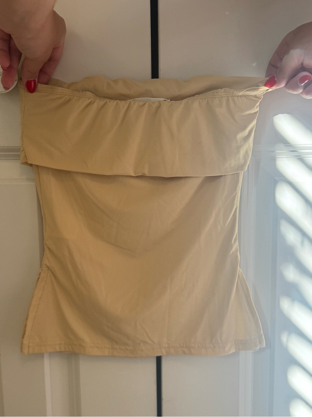 Women’s Strapless Fold-Over Tube Top - Beige